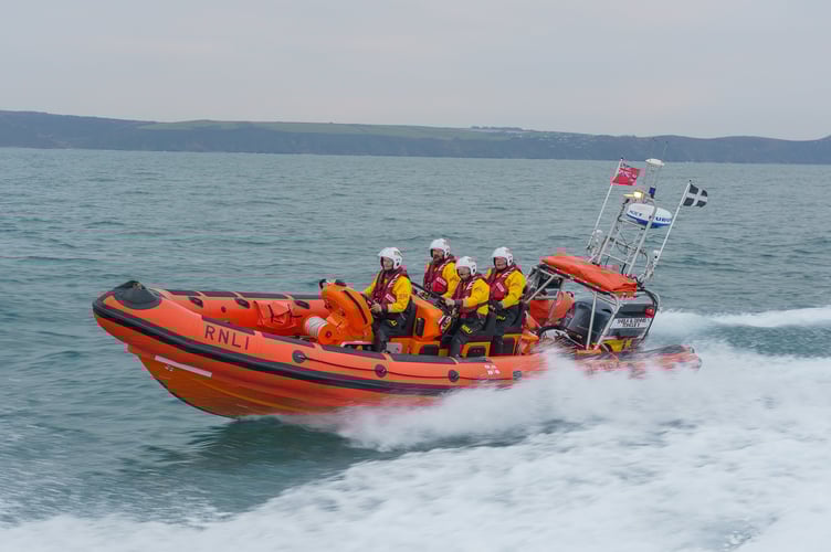 The Looe lifeboat Atlantic 85 ’Sheila & Dennis Tongue II joined the Plymouth lifeboat at Rame Head and accompanied them on their journey to Looe. (Picture: RNLI / Darren Blight)