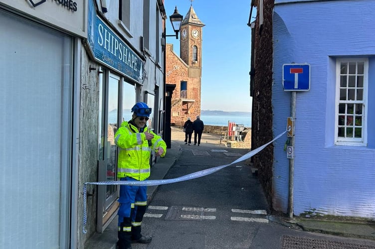 The roads around Girt beach were closed during the investigation by the Naval Bomb Disposal squad and the Coastguard who logged the harmless find for future reference. (Picture: Maker with Rame Parish Council)