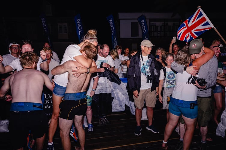 Emotional scenes as the Oars of Thunder crew are reunited with family and friends who have gathered on the quayside to meet the intrepid rowers as they finish the ultimate rowing race. (Picture: World's Toughest Row)