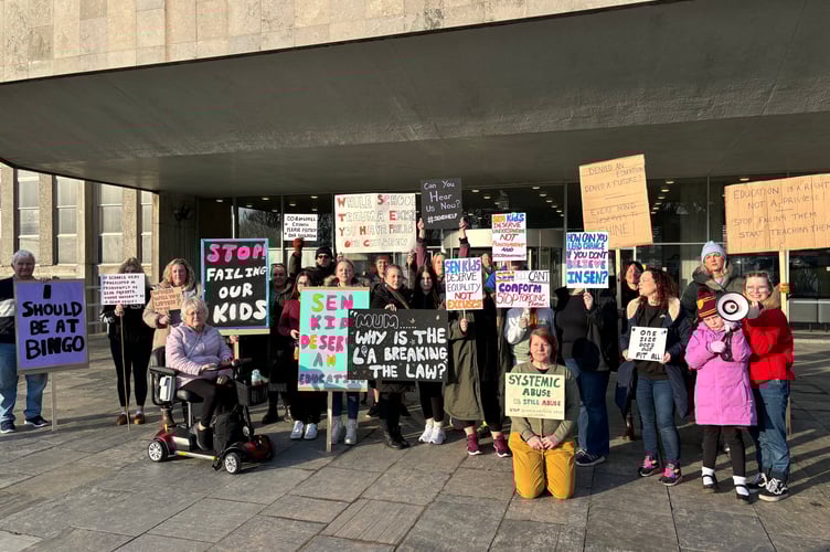 Parents of neurodiverse and SEND children protest outside Lys Kernow / County Hall in Truro (Picture: Lee Trewhela / LDRS)