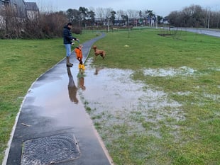 Gardens unusable as Treledan residents fight to hold back the water