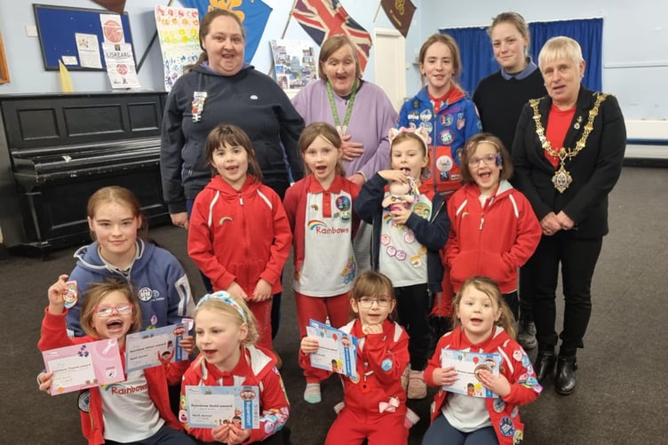 MEMBERS of the 1st Liskeard Rainbows with their leader and volunteers were joined for their awards presentation by mayor Christina Whitty