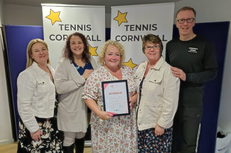 Pictured from (left to right): Camilla Southworth (Town Clerk), Councillor Lizeta Fellows, Councillor Rachel Evans BEM (Chair of the Development and Localism Committee at Torpoint Town Council), Councillor Julie Martin and Mike Thomas (Chair of Tennis Cornwall)