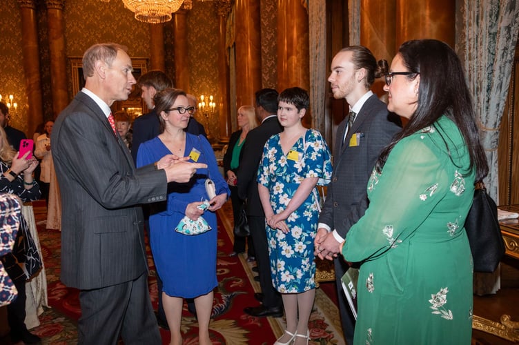 Josh Ellicott, Innovator of the Year, talks to HRH during the afternoon tea at Buckingham Palace
