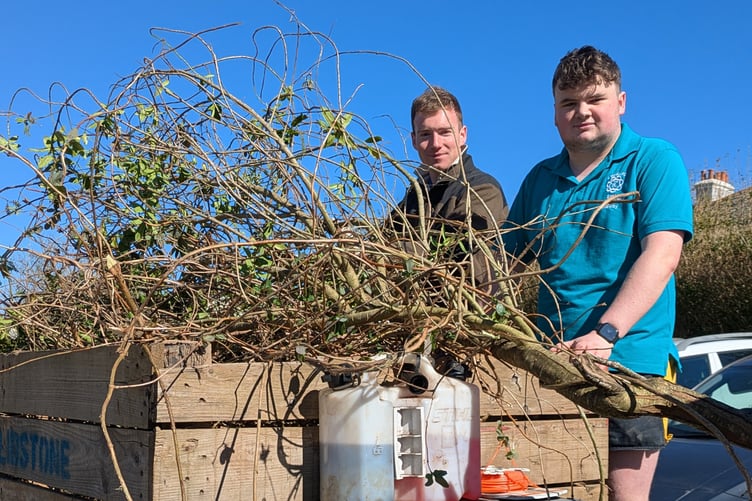 YOUNG farmers helped out by clearing back a space for a new greenhouse