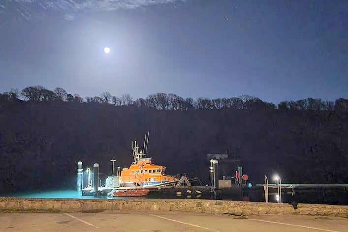 The Fowey all-weather lifeboat was moored beside its pontoon. Picture: RNLI