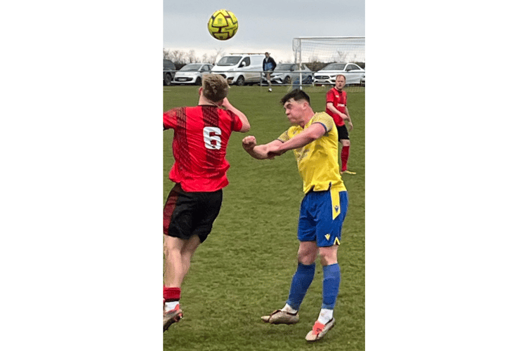 James Forrest and Haiden Chapman in an aerial battle at Burngullow. Picture: Kevin Marriott.