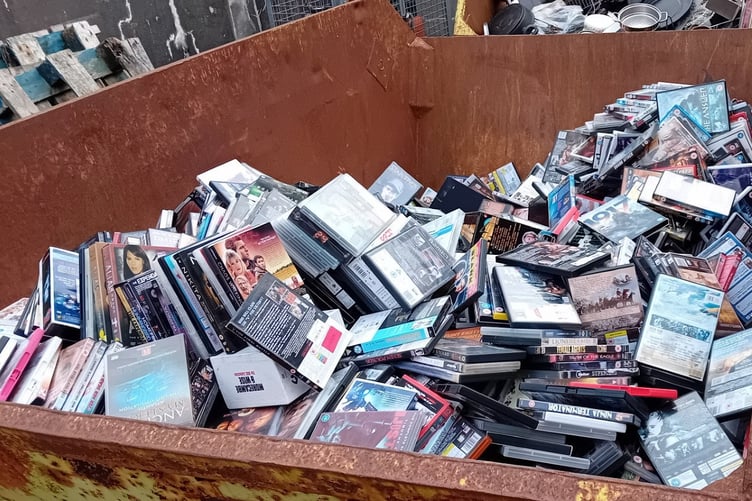 The thousands of DVDs left in the Cornwall Hospice Care's electrical goods skip at its Bodmin, Cornwall donation centre. (Picture: Cornwall Hospice Care / SWNS)The thousands of DVDs left in the Cornwall Hospice Care's electrical goods skip at its Bodmin, Cornwall donation centre. Photo released March 21 2025. A charity shop was stunned when someone 'donated' - 2,500 DVDs.Cornwall Hospice Care has urged people not to use their sites as a "dumping ground" - after the discs were left in its electrical goods skip.The charity said the DVDs were left in outside its Bodmin in Cornwall donation centre in two separate incidents.It said that many of the legitimate DVDs had become unsaleable as they had been rained on or were broken.