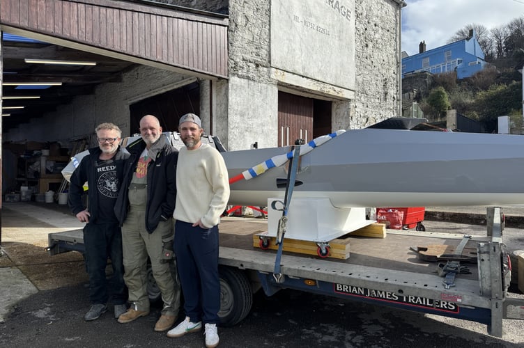 Left to right: Ian Munslow and Carl Harwood of Carbonish boat builders and ocean rower, Angus Collins who will take on A Great British Odyssey this summer.