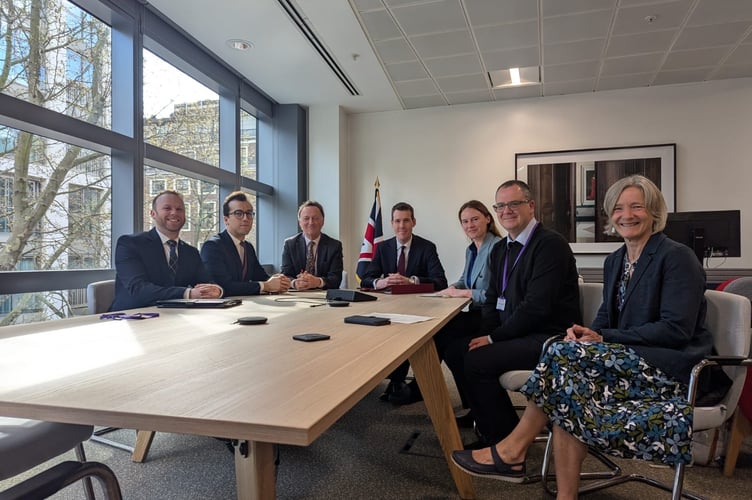 L-R Ben Maguire, Noah Law, Andrew George, Matthew Pennycook, Anna Gelderd, Phil Mason (Cornwall Council), Nicola Stinson (Council of the Isles of Scilly). 