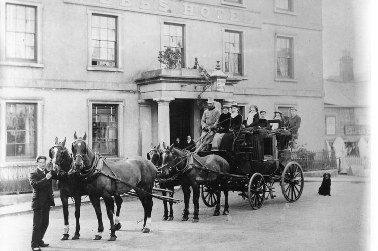 Coach and four outside Webb's Hotel, Liskeard date unknown