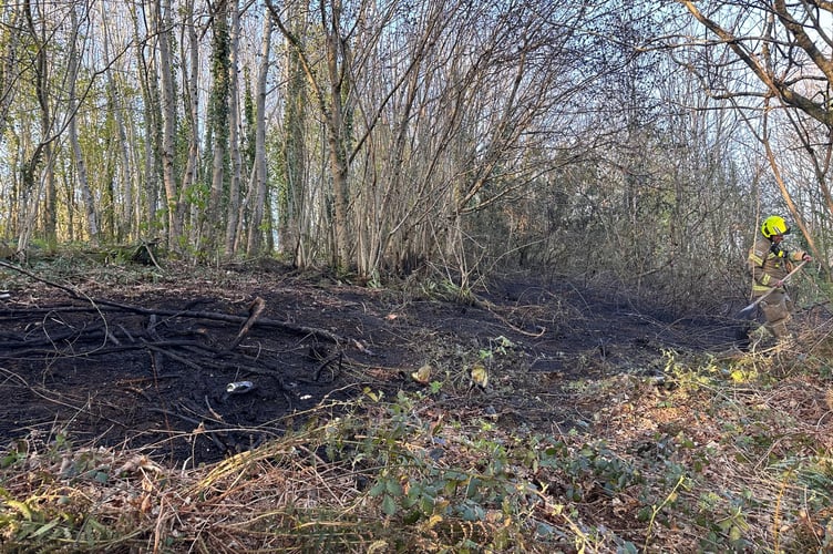 Scene of one of three fires that were started by youths on the Pilmere Estate in Saltash