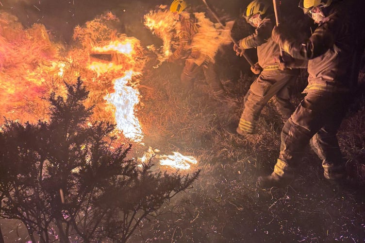 Firefighters deal with one of the three incidents on Bodmin Moor on Saturday 