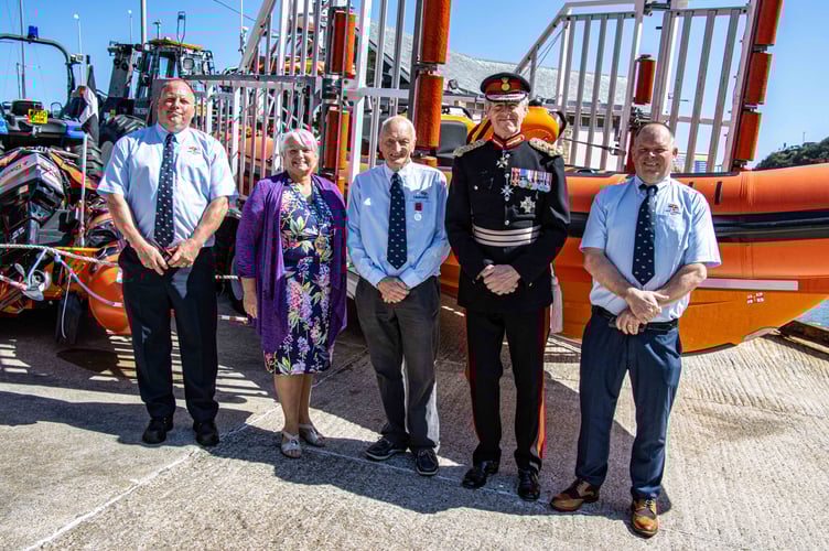 Left to Right: Del Palfrey, Councillor Pauline Giles Chaiman of Cornwall Council, David Haines BEM, Colonel Sir Edward Bolitho, Clive Palfrey 