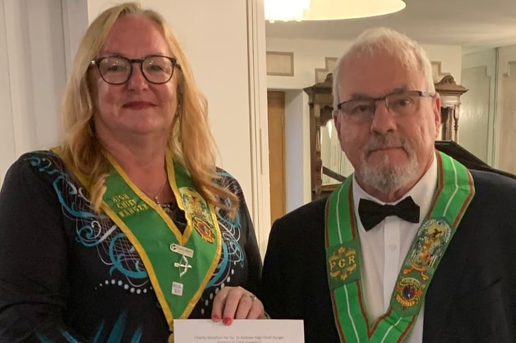 High Chief Ranger Jo Andrew receives a presentations from Mike Date of the Foresters in Cornwall