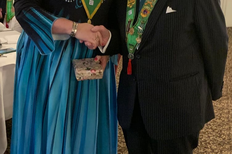 Ken Thomas of the Foresters in Cornwall pictured alongside the High Chief Ranger Jo Andrew
