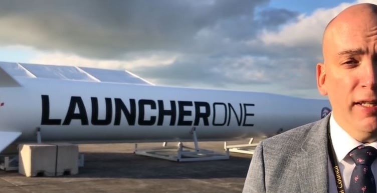 Cllr Louis Gardner pictured in front of the failed Launcherone rocket at Newquay's Spaceport while he was cabinet member for the economy