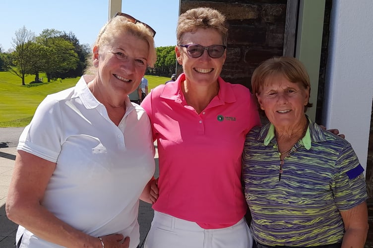 St Mellion Golf Club. Jenny Glover, Sam Peach and Geraldine Howley.
