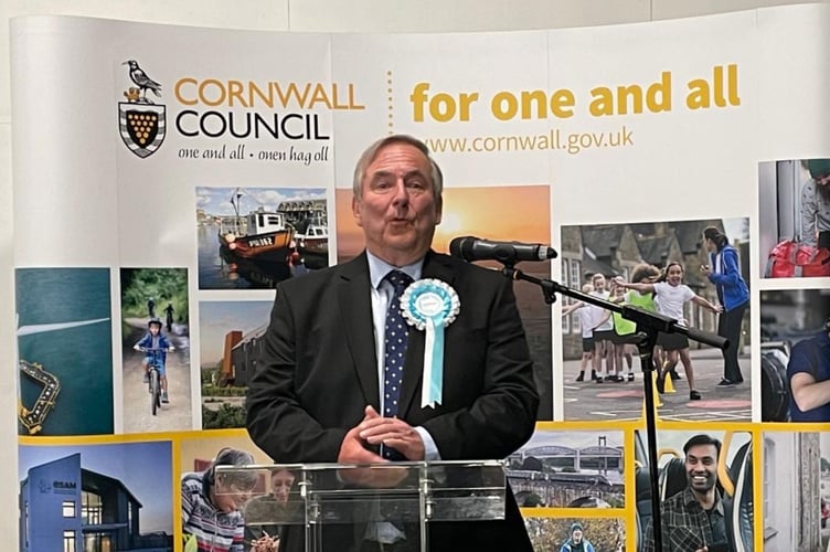 New Cornwall county co-ordinator for Reform UK, Robert Parsonage, who himself was elected the new member for Torpoint, addresses the public at Friday's count in Bodmin. Picture: Cornish Times