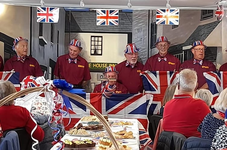 The Burraton Boys perform during a VE Day 80 event held at Ashtorre Rock