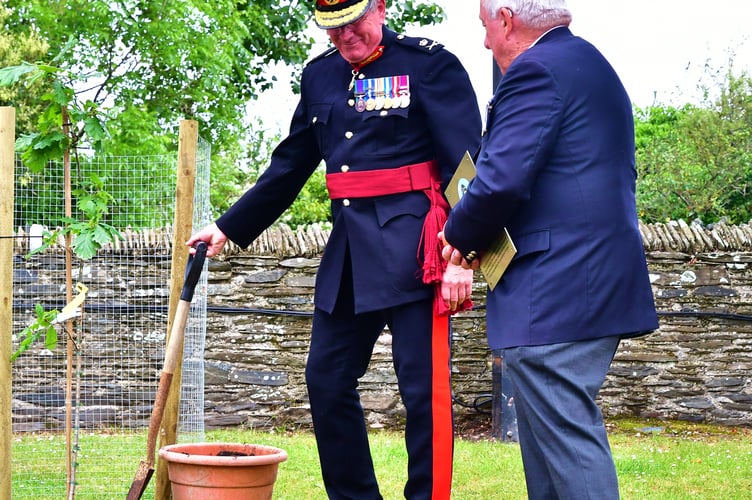Lt General Ivan Hooper CB DL and John Tivnan BEM help plant the Veterans' Oak in Torpoint. Picture: Andy Campfield