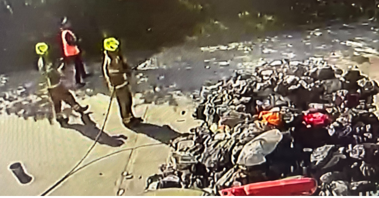 Firefighters used water jets to fully extinguish the remaining fire and ensure it did not reignite.