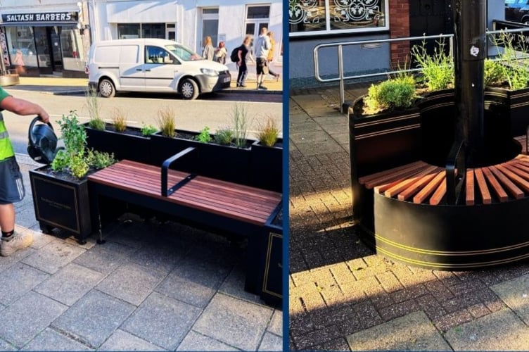 The Fore Street Public Realm Project in Saltash introduces newly-branded planters and modern street furniture, proudly inscribed with Cornish language