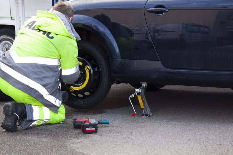 Changing tyre stock image