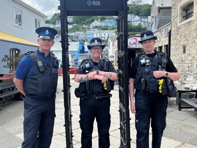 Police in South East Cornwall with the knife arch which proved a fantastic talking point to raise awareness of the preventative work being done in Cornwall