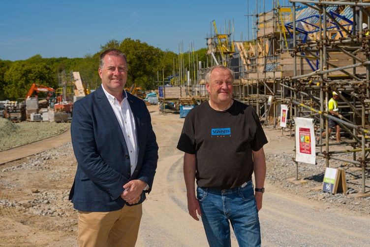 Graham Hutton, Deputy Managing Director at Baker Estates alongside Councillor Andrew Long on the Meadowbrook development in Callington
