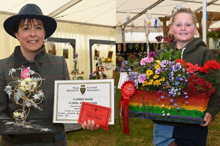 A floral family from Delabole, Elaine Reynolds couldn't have been prouder to see her son Dexter following in her footsteps at the Royal Cornwall Show once again when the pair came away with an armful of prizes — including the Phillis Rees trophy for Elaine's first miniature entry. Elaine said: "We were delighted, it is always good to enter the show and great to do so together. It is the highlight of the year and to come away with prizes makes it all the better. Dexter is really coming into his own and he loves arts and crafts so finds the creative classes great fun. it is wonderful to see."