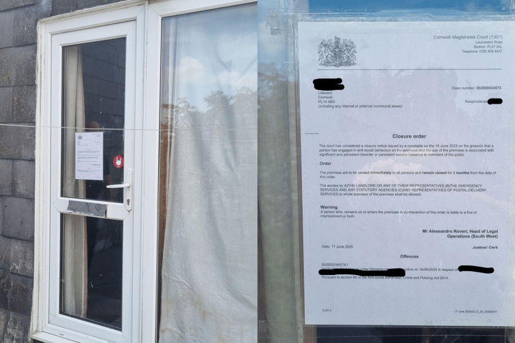 Closure notices on the property at Baytree Hill, Liskeard (Picture: Devon and Cornwall Police)