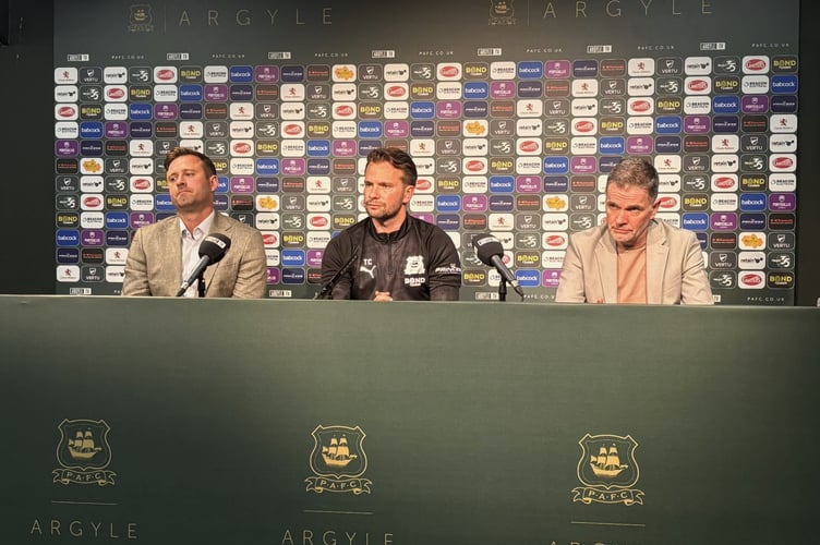 David Fox (head of football operations), Tom Cleverley (head coach) and Andrew Parkinson (chief executive) talk through the future vision of Plymouth Argyle. (Picture: Cornish Times)