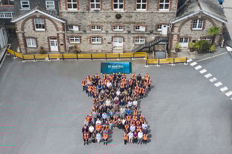 Staff at St Austell Brewery with new-look branding.