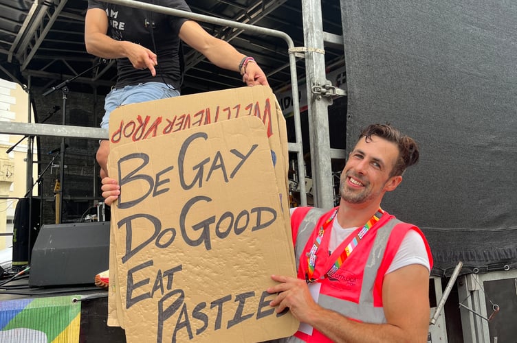 Cornwall Pride's Matthew Kenworthy Gomes and Thomas Thrussell at Liskeard Pride