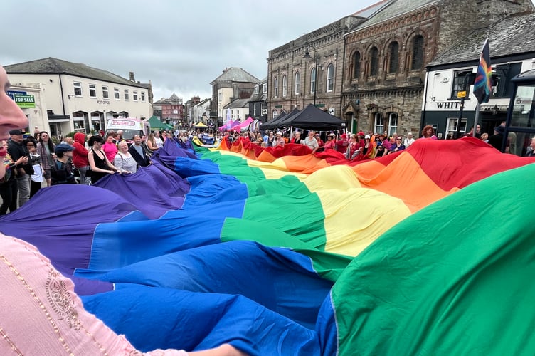 The UK's longest Pride flag in Liskeard's Barras Street