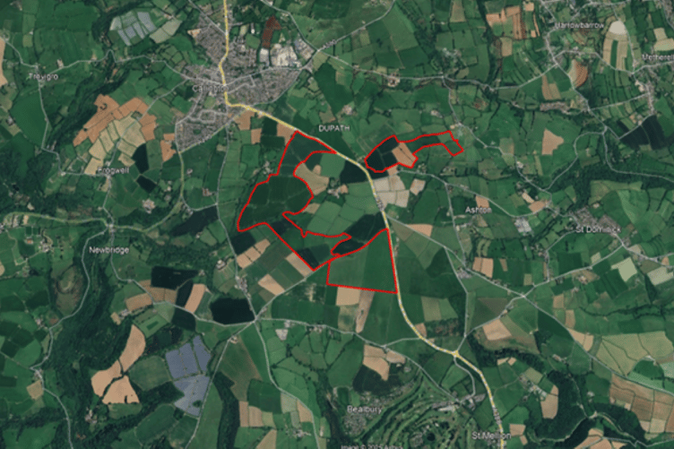 The red outline shows the 126-hectare size plot at Dupath with just 80 hectares planned for the solar farm project. (Picture: EDF renewables)
