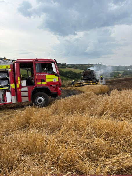 Appliances from Liskeard, Lostwithiel, Callington, Wadebridge and Bodmin were called  to a report of a fire involving a combine harvester which had spread to adjacent fields
