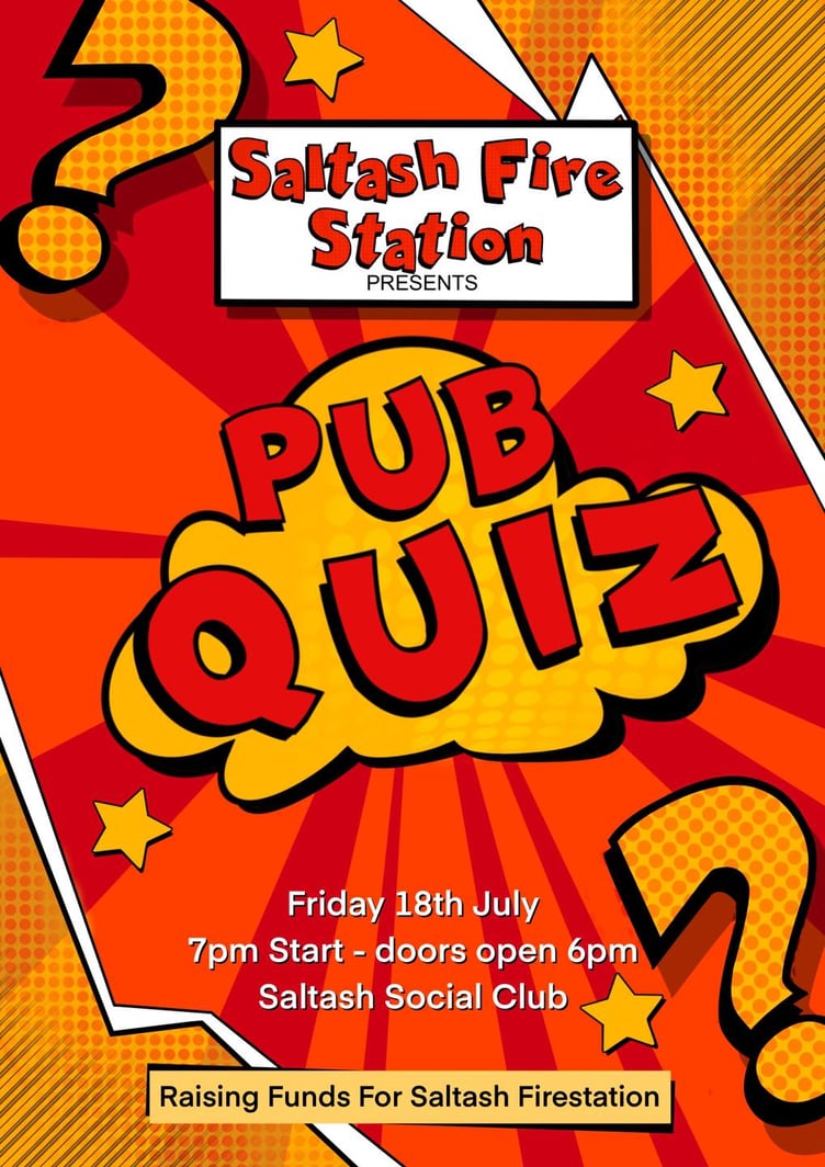Saltash Fire Station Quiz Night takes place at 7pm on Friday, July 18