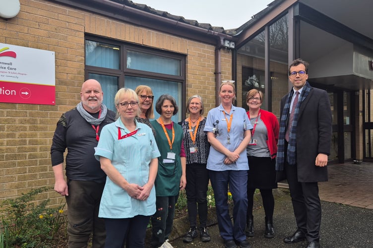 MP Noah Law with Cornwall Hospice Care staff.