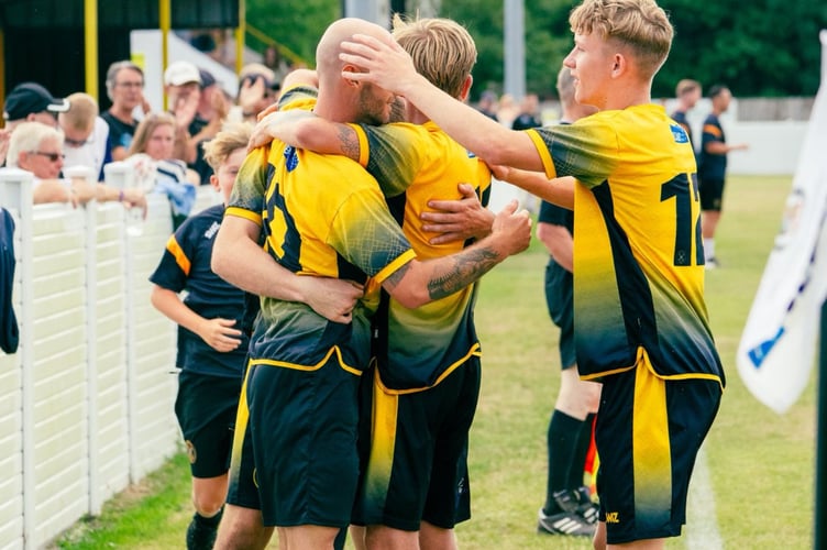 Torpoint Athletic celebrate their goal against Bradford Town.
