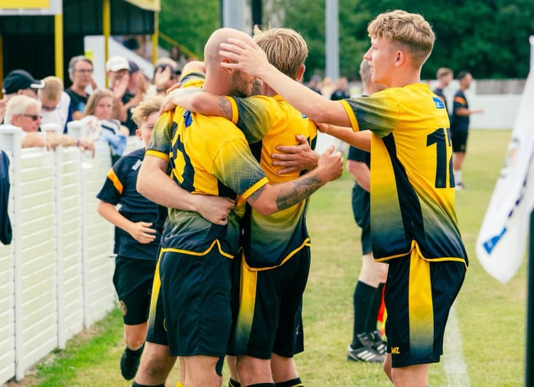 Torpoint Athletic celebrate their goal against Bradford Town.
