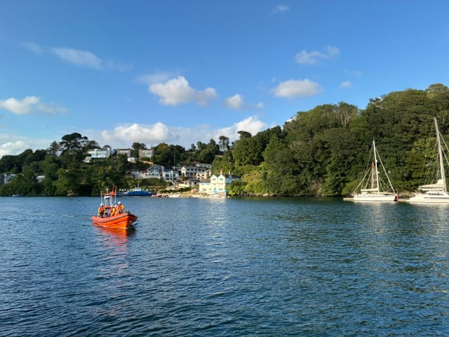Fowey RNLI's brand-new relief Atlantic 85 lifeboat was launched on its first emergency callout just hours after officially going into service on Sunday 