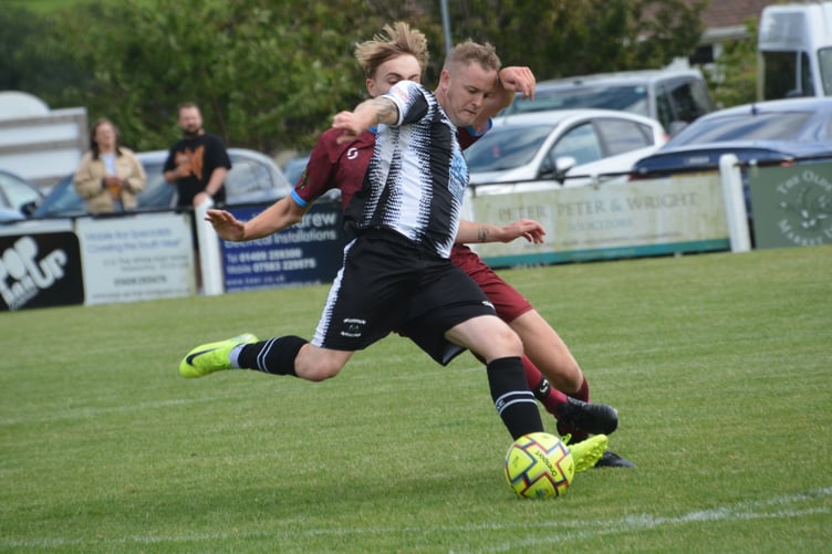 Holsworthy’s Rob Pearce looks to keep possession during Saturday’s SWPL Premier West opener with Launceston at Upcott Field. (Picture: Rodney Parrish).