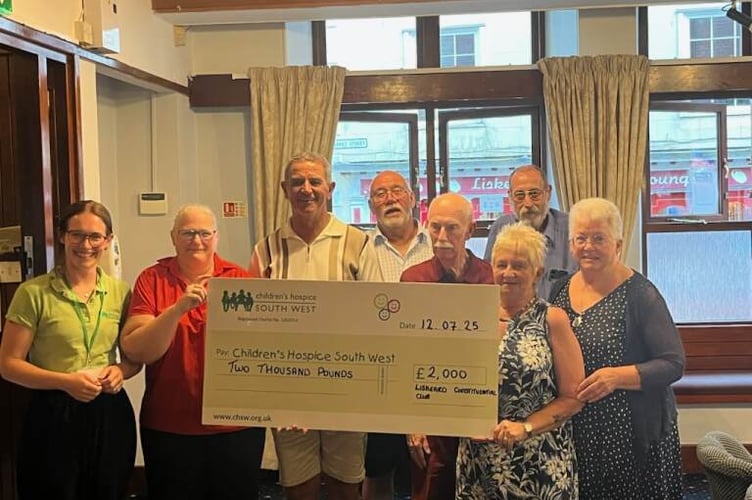 Liskeard & District Constitutional Club presented a cheque for £2,000 to the Children’s Hospice South West
