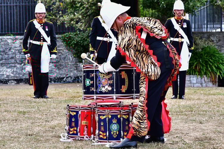 The ceremonies continued in the evening in Rendel Park with an extremely polished and professional marching display by Plymouth Maritime Corps of Drums culminating in the laying down of the drums for a Drumhead Service