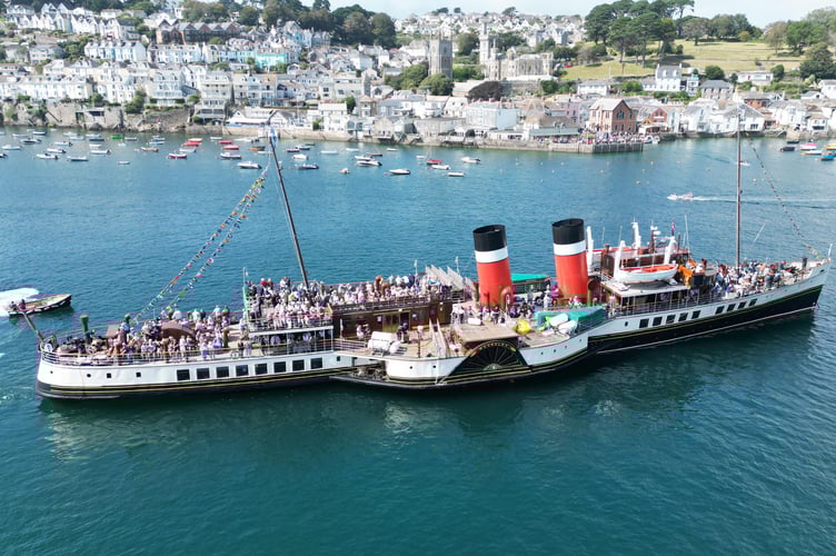 Waverley, the world’s last seagoing paddle steamer, in the picturesque Fowey Harbour