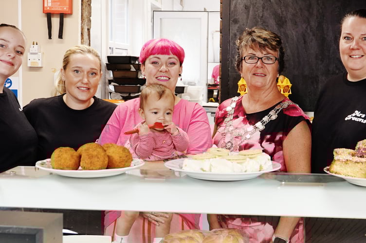 Torpoint Mayor, Cllr Julie Martin, was among the first customers at the newly-opened Mrs Brown's Bakery in the town. (Picture: Andy Campfield)