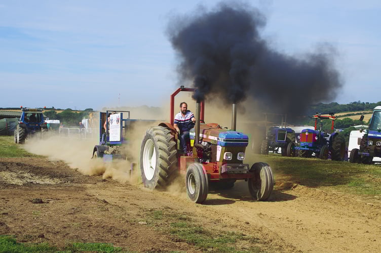 A vintage tractor goes to work at the Great Trethew Vintage Rally
