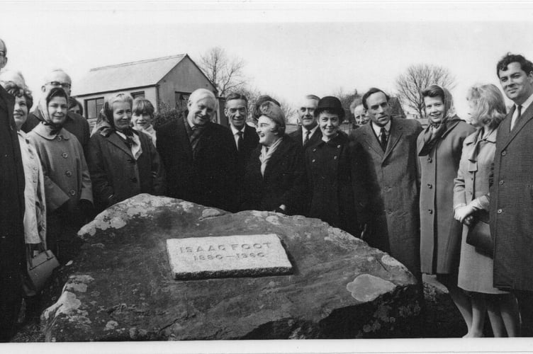 Unveiling of the Isaac Foot Memorial, attended by his family, Jeremy Thorpe and Peter Bessell, photographer John Rapson.